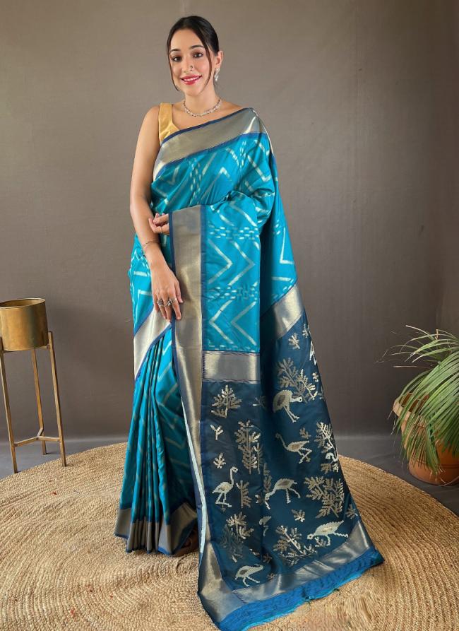 Pure Soft Silk Sky Blue Traditional Wear Weaving Saree